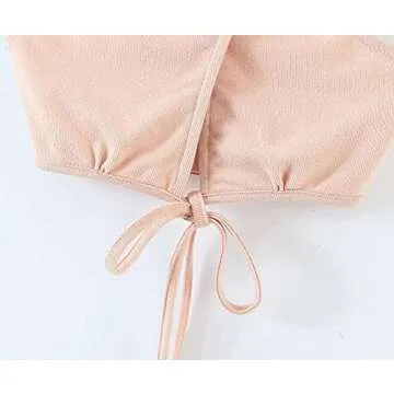 Artfish Women's Sexy Bandage Crisscross Halter Crop Tank Backless Self Tie Y2K Crop Top Beige Apricot,M