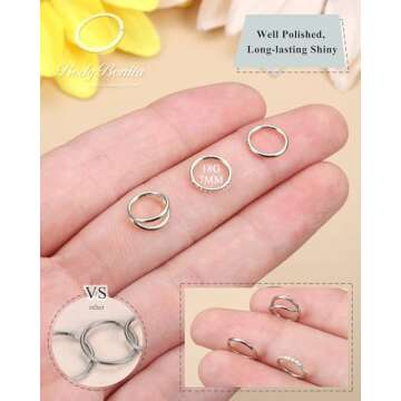 BodyBonita 18G Silver Nose Rings Hoops Surgical Steel Double Hoop Nose Ring for Women Conch Piercing...
