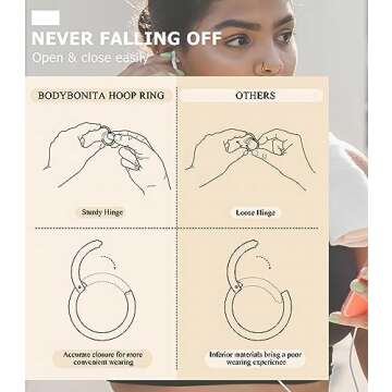 BodyBonita 18G Silver Nose Rings Hoops Surgical Steel Double Hoop Nose Ring for Women Conch Piercing Jewelry Daith Cartilage Earring Septum Clicker Helix Tragus Daith Lip Ring 7MM