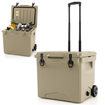 Goplus Cooler with Wheels, Insulated Large Ice Chest with Portable Handles, Cup Holders, Leak-Proof ...