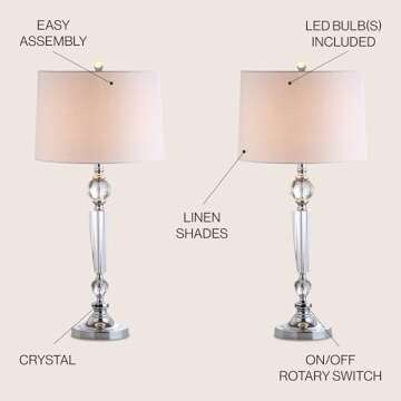 JONATHAN Y Set of 2 Modern Crystal Table Lamps