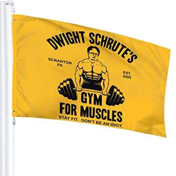 Dwight Schrute's Gym for Muscles Flag Funny Flags Wall Banner Vibrant Colors with Brass Grommets Indoor Outdoor Decoration 3×5 Ft