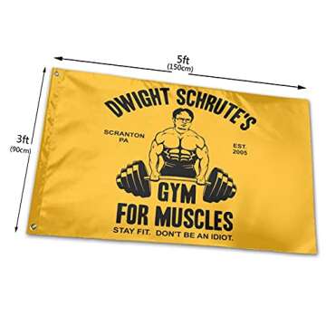 Dwight Schrute's Gym for Muscles Flag Funny Flags Wall Banner Vibrant Colors with Brass Grommets Indoor Outdoor Decoration 3×5 Ft
