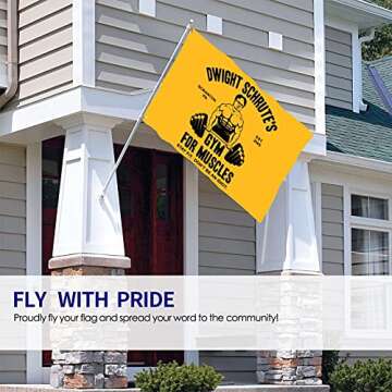 Dwight Schrute's Gym for Muscles Flag Funny Flags Wall Banner Vibrant Colors with Brass Grommets Indoor Outdoor Decoration 3×5 Ft