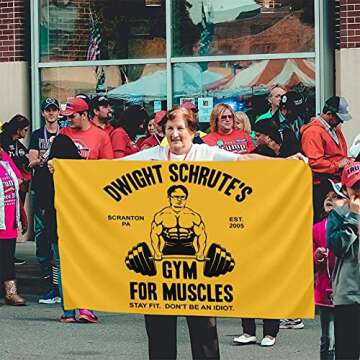 Dwight Schrute's Gym for Muscles Flag Funny Flags Wall Banner Vibrant Colors with Brass Grommets Indoor Outdoor Decoration 3×5 Ft