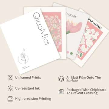 QIAOMICS Pink Flower Market Wall Art Prints,Abstract Matisse Wall Decor Aesthetic,Colorful Exhibition Posters Wall Art Flower Pictures for Bedroom,Dorm (8"×10" Unframed)