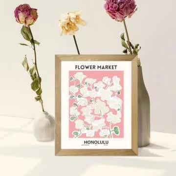 QIAOMICS Pink Flower Market Wall Art Prints,Abstract Matisse Wall Decor Aesthetic,Colorful Exhibition Posters Wall Art Flower Pictures for Bedroom,Dorm (8"×10" Unframed)