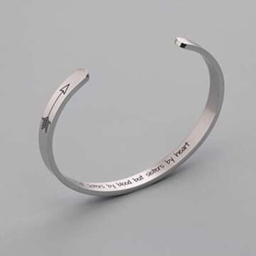 Arifoo Best Gift for Sister Not Sisters by Blood but Sisters by Heart Bracelet Inspirational Jewelry Mantra Cuff Bangle Friendship Encouragement Gift for Her