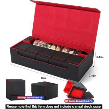 Scimi Premium Trading Card Storage Case TCG Deck Box Holds 800+ Sleeved Cards for MTG, YuGiOh, Uno, Sport with Strong Magnet Closure (Black & Red)