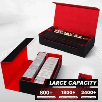Scimi Premium Trading Card Storage Case TCG Deck Box Holds 800+ Sleeved Cards for MTG, YuGiOh, Uno, Sport with Strong Magnet Closure (Black & Red)