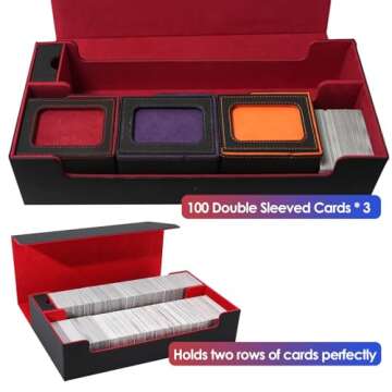Scimi Premium Trading Card Storage Case TCG Deck Box Holds 800+ Sleeved Cards for MTG, YuGiOh, Uno, Sport with Strong Magnet Closure (Black & Red)