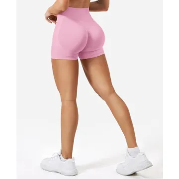 VOYJOY Women Workout Impact Shorts 3.6"/ 4.5"/ 6" Scrunch Butt Lifting Gym Shorts Seamless Booty Biker Shorts Pink