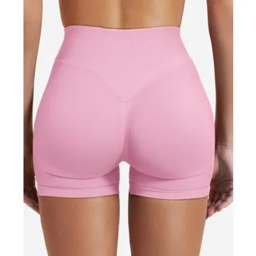 VOYJOY Women Workout Impact Shorts 3.6"/ 4.5"/ 6" Scrunch Butt Lifting Gym Shorts Seamless Booty Biker Shorts Pink