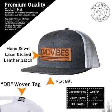 DadBod Apparel DB Dad Vibes Hat (Charcoal/White Mesh) Premium Leather Patch Flat Bill Dad Vibes Snap...