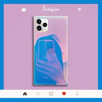 Rectangle Case Compatible with iPhone 13 Pro Max Case for Women Girls, Luxury Glitter Iridescent Las...