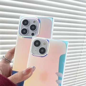 Rectangle Case Compatible with iPhone 13 Pro Max Case for Women Girls, Luxury Glitter Iridescent Laser Colorful Design Soft Tup Durable Protective Girly Cover Slim Light Cute Glossy Shiny Case