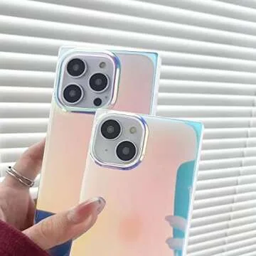 Rectangle Case Compatible with iPhone 13 Pro Max Case for Women Girls, Luxury Glitter Iridescent Laser Colorful Design Soft Tup Durable Protective Girly Cover Slim Light Cute Glossy Shiny Case