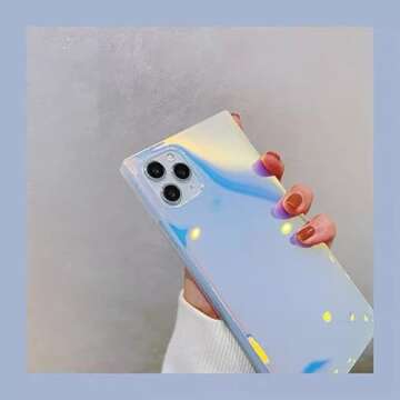 Rectangle Case Compatible with iPhone 13 Pro Max Case for Women Girls, Luxury Glitter Iridescent Laser Colorful Design Soft Tup Durable Protective Girly Cover Slim Light Cute Glossy Shiny Case