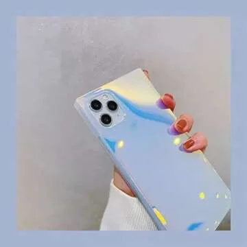 Rectangle Case Compatible with iPhone 13 Pro Max Case for Women Girls, Luxury Glitter Iridescent Laser Colorful Design Soft Tup Durable Protective Girly Cover Slim Light Cute Glossy Shiny Case