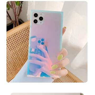 Rectangle Case Compatible with iPhone 13 Pro Max Case for Women Girls, Luxury Glitter Iridescent Laser Colorful Design Soft Tup Durable Protective Girly Cover Slim Light Cute Glossy Shiny Case