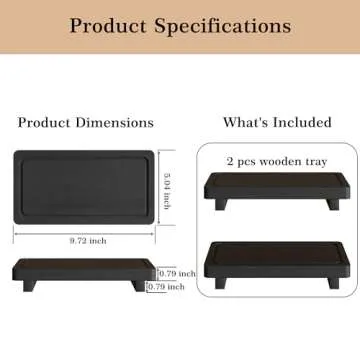 ZGO Small Counter Set of 2, Decorative Vanity Tray for Bathroom & Kitchen, Wooden Soap Holder, Black