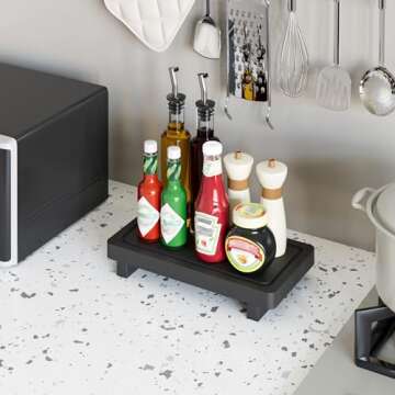 ZGO Small Counter Set of 2, Decorative Vanity Tray for Bathroom & Kitchen, Wooden Soap Holder, Black