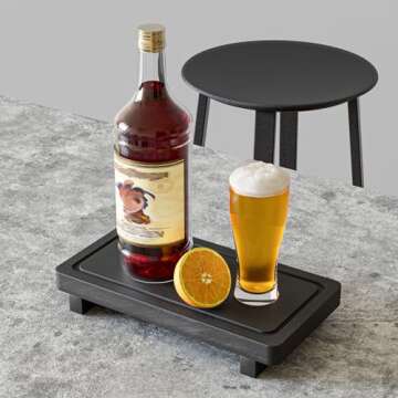 ZGO Small Counter Set of 2, Decorative Vanity Tray for Bathroom & Kitchen, Wooden Soap Holder, Black