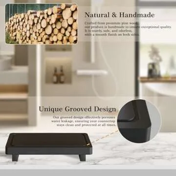 ZGO Small Counter Set of 2, Decorative Vanity Tray for Bathroom & Kitchen, Wooden Soap Holder, Black