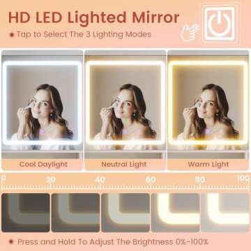 DICTAC LED Makeup Vanity Desk with RGB Glass Cabinet