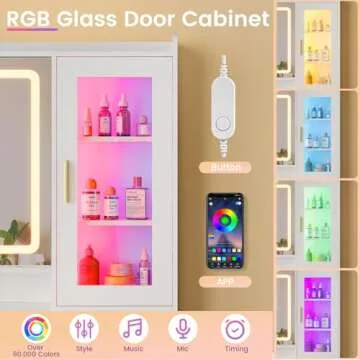 DICTAC LED Makeup Vanity Desk with RGB Glass Cabinet