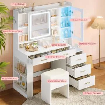 DICTAC LED Makeup Vanity Desk with RGB Glass Cabinet