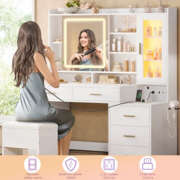 DICTAC LED Makeup Vanity Desk with RGB Glass Cabinet