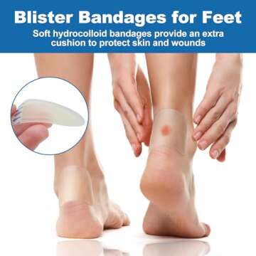 LotFancy Blister Bandages for Feet, 24 Blister Pads and 12 Acne Patches, 8 Size Hydrocolloid Bandage, Waterproof Seal Gel Blister Cushion Variety Pack for Toes Protection, Heel Blister Prevention