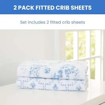 Delta Children Fitted Crib Sheets for Girls and Boys - 100% Organic Cotton Crib Sheet for Standard Crib and Toddler Mattresses - 28x52 Inch - GOTS Certified (Pack of 2), Blue Botanicals