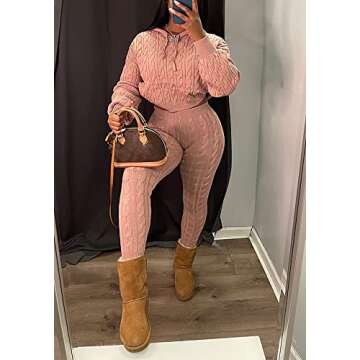 NRTHYE Hooded Sweater Two Piece Set Autumn Winter Women Solid Long Sleeve Crop Top And Pants Rib Knitted Suits Tracksuit