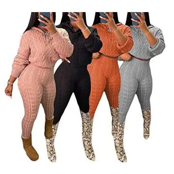 NRTHYE Hooded Sweater Two Piece Set Autumn Winter Women Solid Long Sleeve Crop Top And Pants Rib Knitted Suits Tracksuit