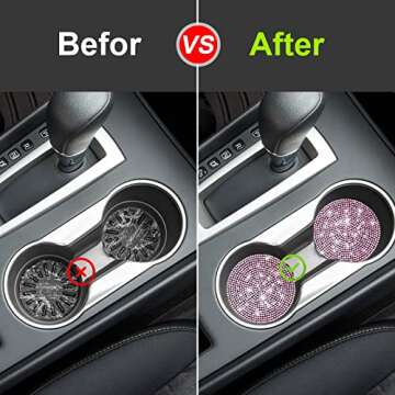 Tyhaui 2 Pack Bling Car Cup Holder Coasters - Pink Crystal Rhinestone Insert for Women