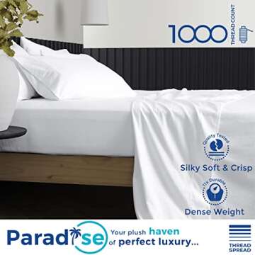 THREAD SPREAD 100% Pure Egyptian Cotton Sheets Queen Size - 1000 High Thread Count Sheets Queen, 4 PC White Luxury Hotel Queen Sheet Set, 16" Deep Pocket Sateen Weave Soft Cooling Bed Sheet Set