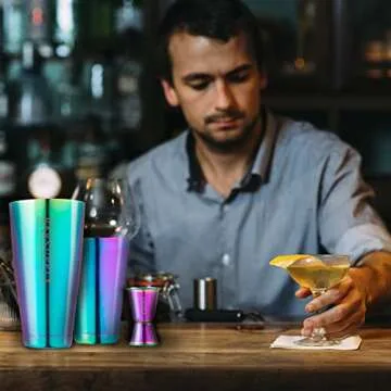 Professional Boston Cocktail Shaker Set | 4-Piece Bar Set | Stainless Steel 304 | 28oz/18oz Weighted Shaker Tins | Hawthorne Strainer | Double Sided Jigger | Recipe Booklet | Bartender Kit