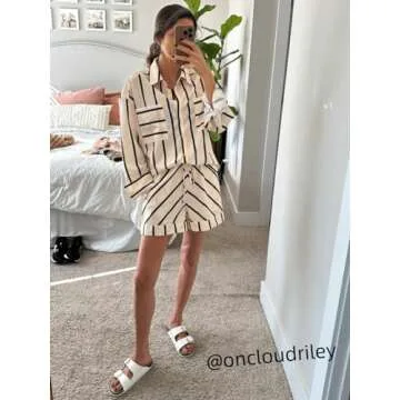 Tankaneo Women's Chic Striped 2-Piece Lounge Set