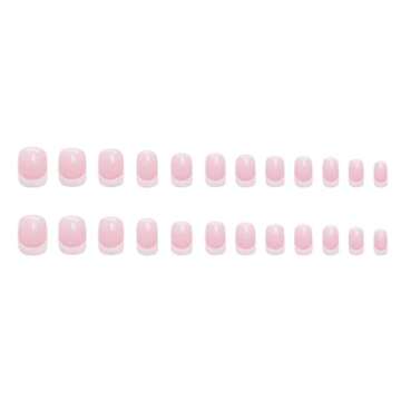Foccna French Fake/False Nails Tips Pink Women's Square Press on Nails Daily Wear Artificail Nails f...