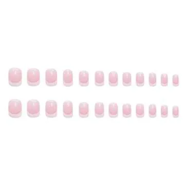Foccna French Fake/False Nails Tips Pink Women's Square Press on Nails Daily Wear Artificail Nails f...