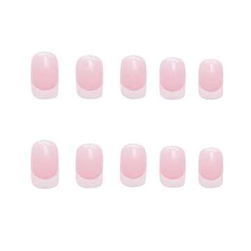 Foccna French Fake/False Nails Tips Pink Women's Square Press on Nails Daily Wear Artificail Nails for Nail Art Manicure Decoration (White)