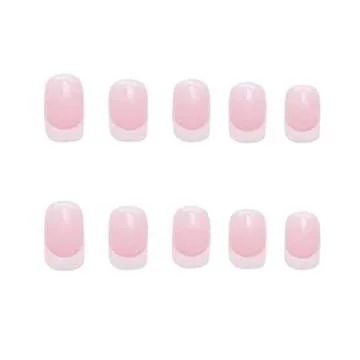Foccna French Fake/False Nails Tips Pink Women's Square Press on Nails Daily Wear Artificail Nails for Nail Art Manicure Decoration (White)