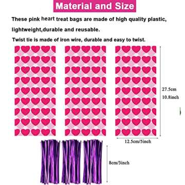Valentine Cellophane Bags Heart Treat Bags - Happy Valentine's Day Gift Bags with Twist Ties Sweet P...