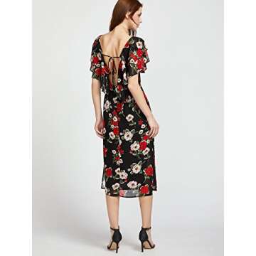 Floerns Women's V Neck Short Sleeve Belted Floral A Line Wrap Dress