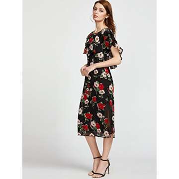 Floerns Women's V Neck Short Sleeve Belted Floral A Line Wrap Dress