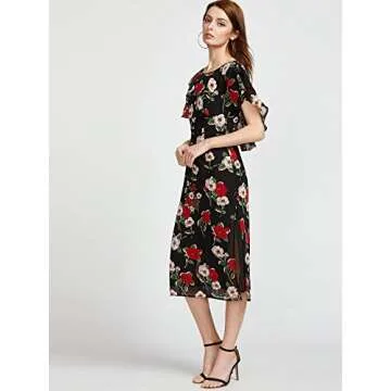 Floerns Women's V Neck Short Sleeve Belted Floral A Line Wrap Dress