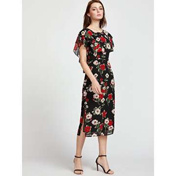 Floerns Women's V Neck Short Sleeve Belted Floral A Line Wrap Dress