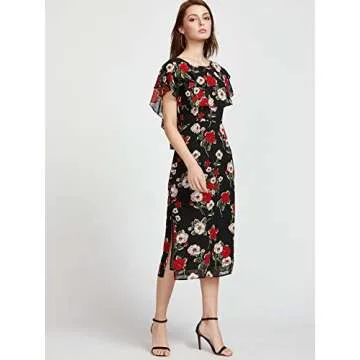 Floerns Women's V Neck Short Sleeve Belted Floral A Line Wrap Dress